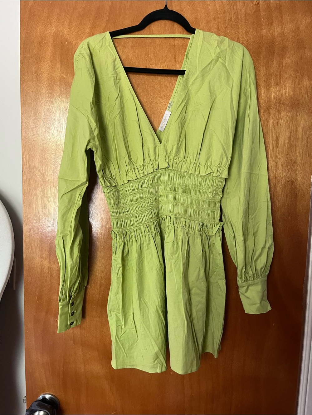 Ronny Kobo Lime Green V-Neck Smocked Waist dress